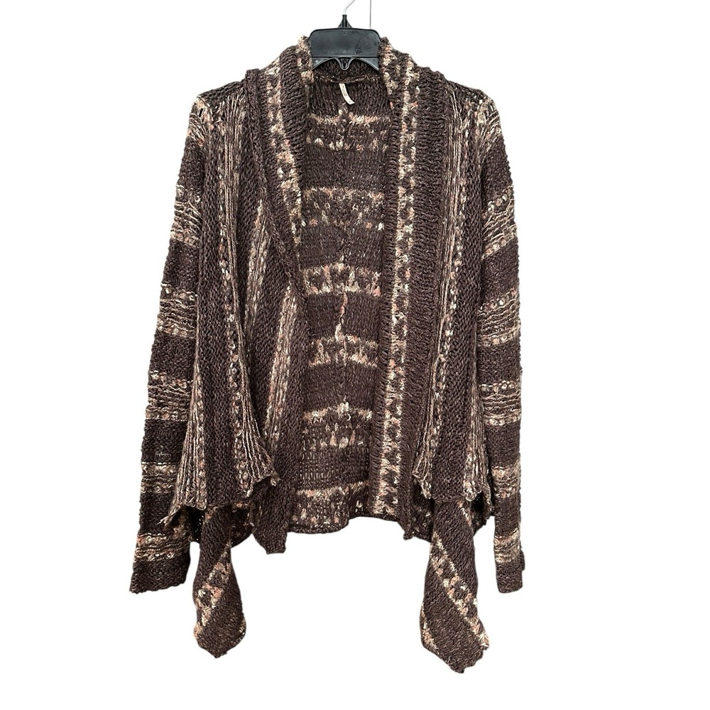 Free People Runaway Love‎ Crochet Chunky Knit Small Brown Cardigan Sweater #HR-6